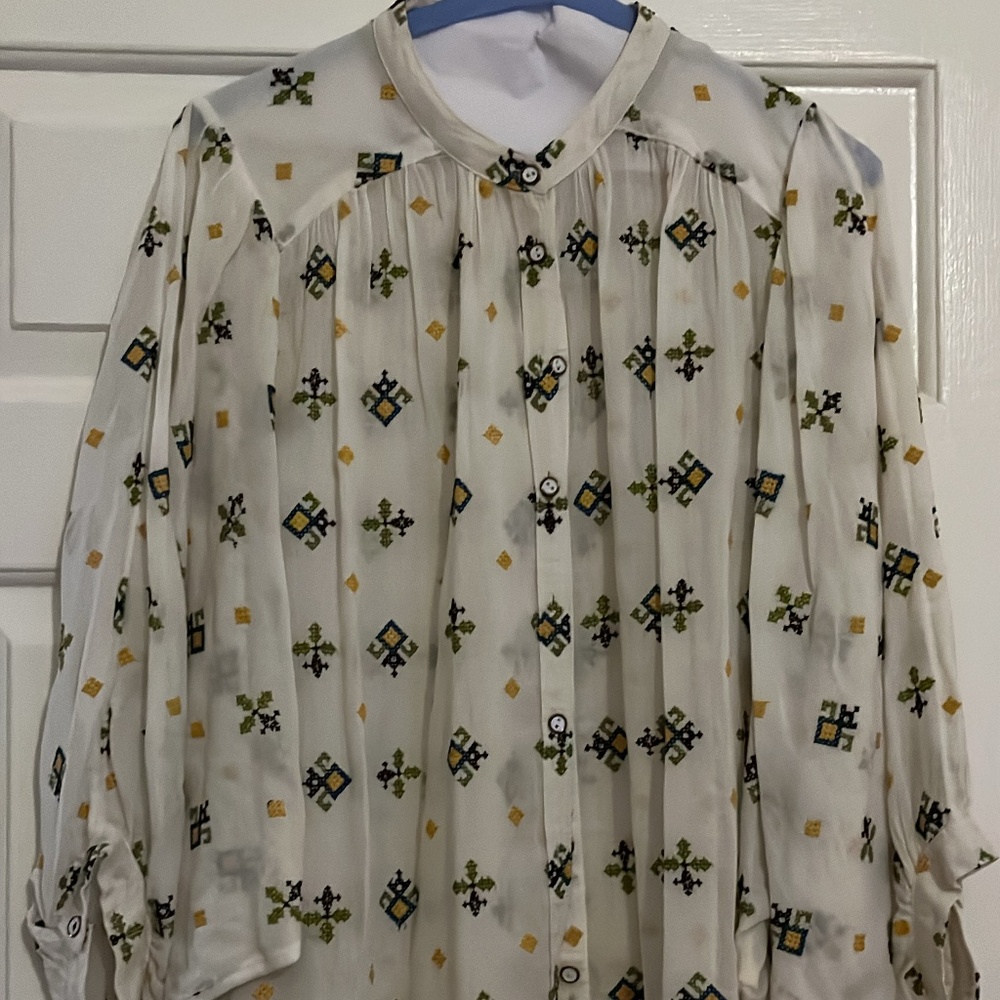 Anthropologie sheer cross stitch blouse